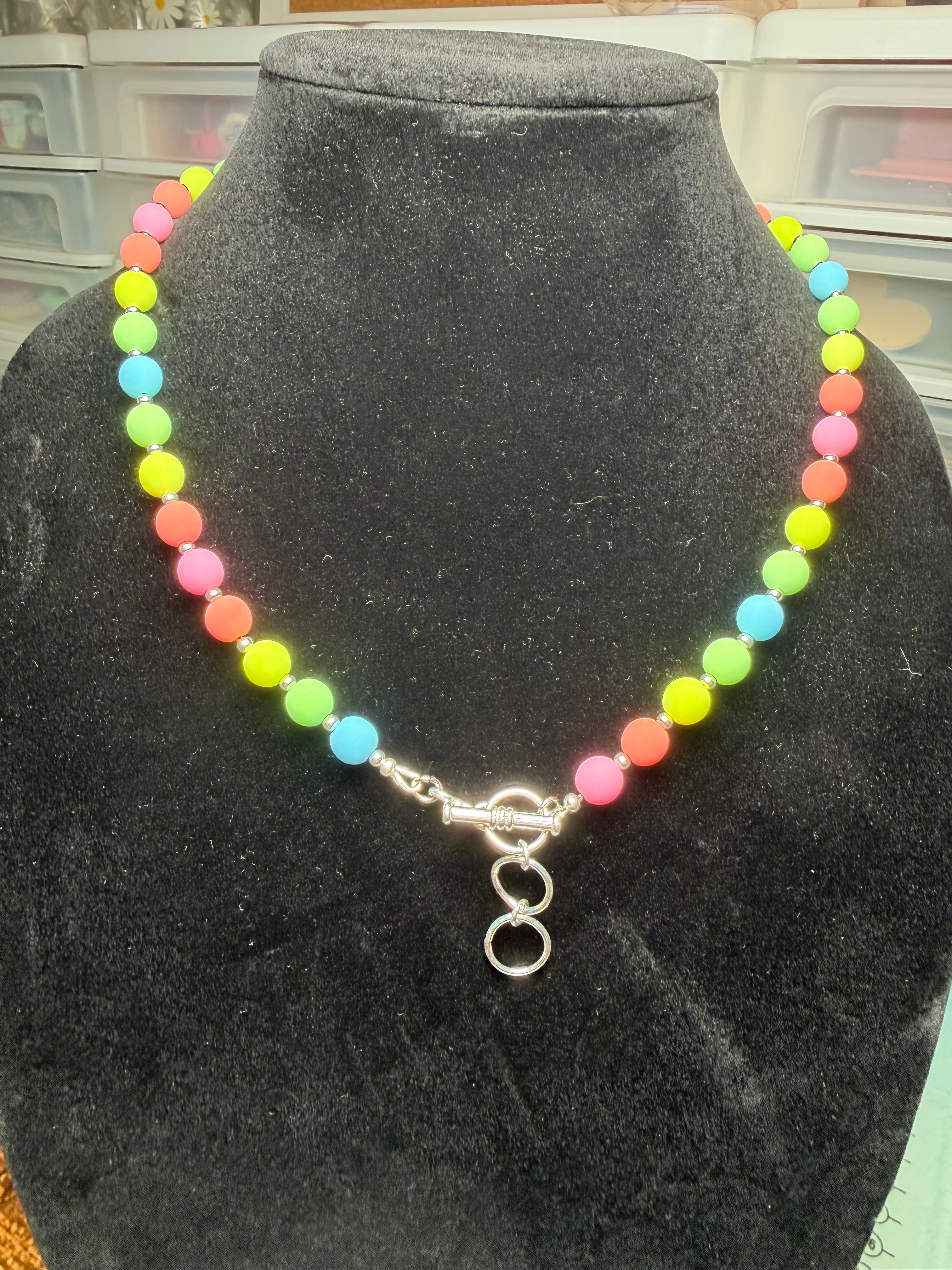 Handmade Beaded Necklace - Pastel Rainbow