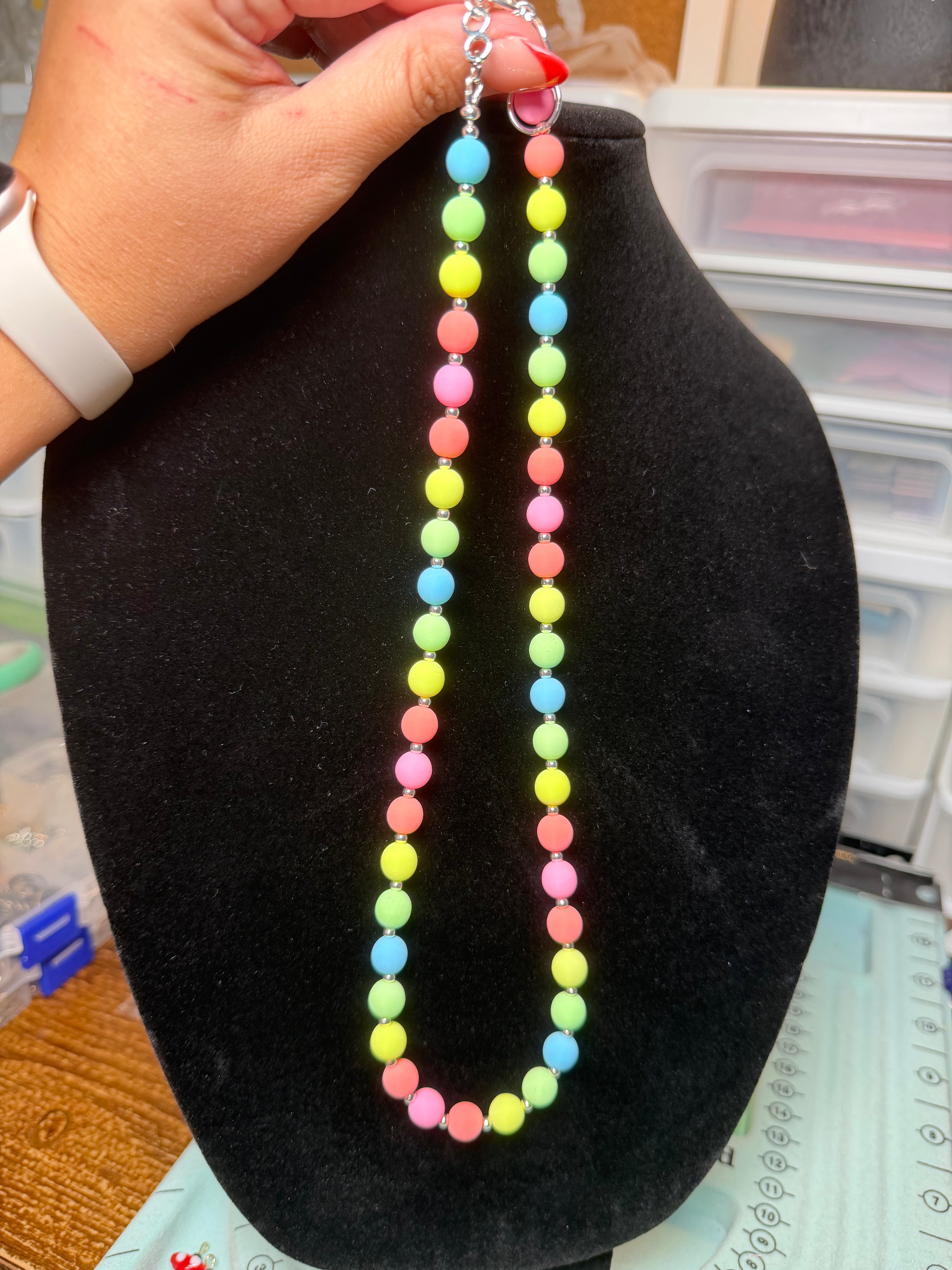 Handmade Beaded Necklace - Pastel Rainbow