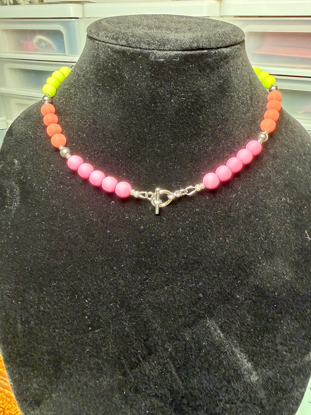 Handmade Beaded Necklace - Pastel Rainbow Color Block
