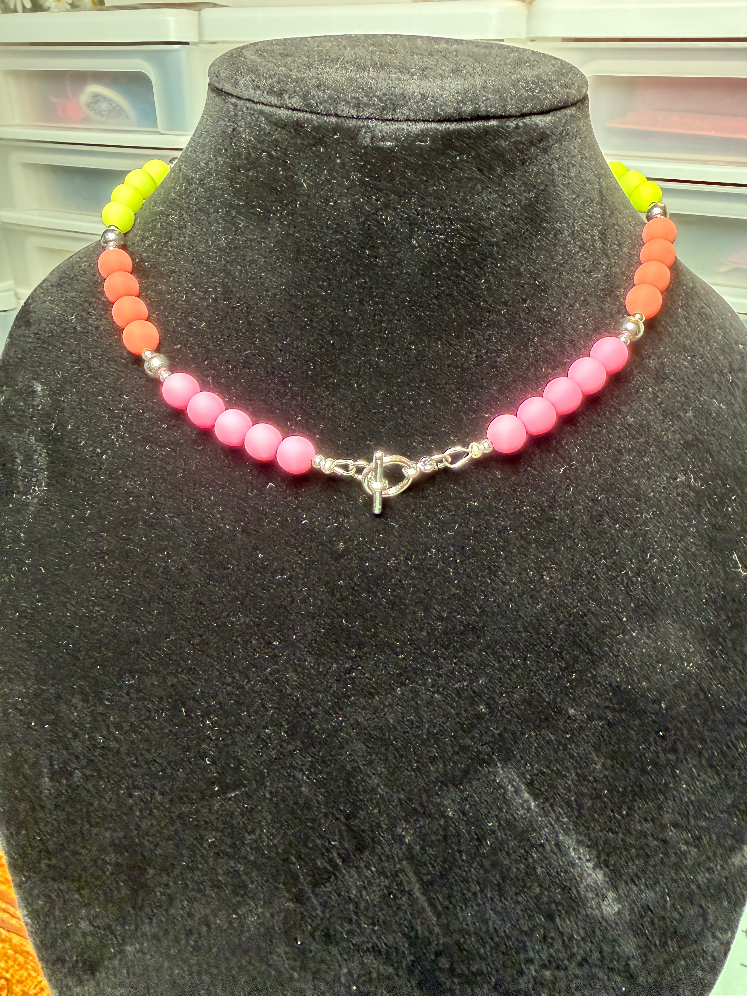 Handmade Beaded Necklace - Pastel Rainbow Color Block