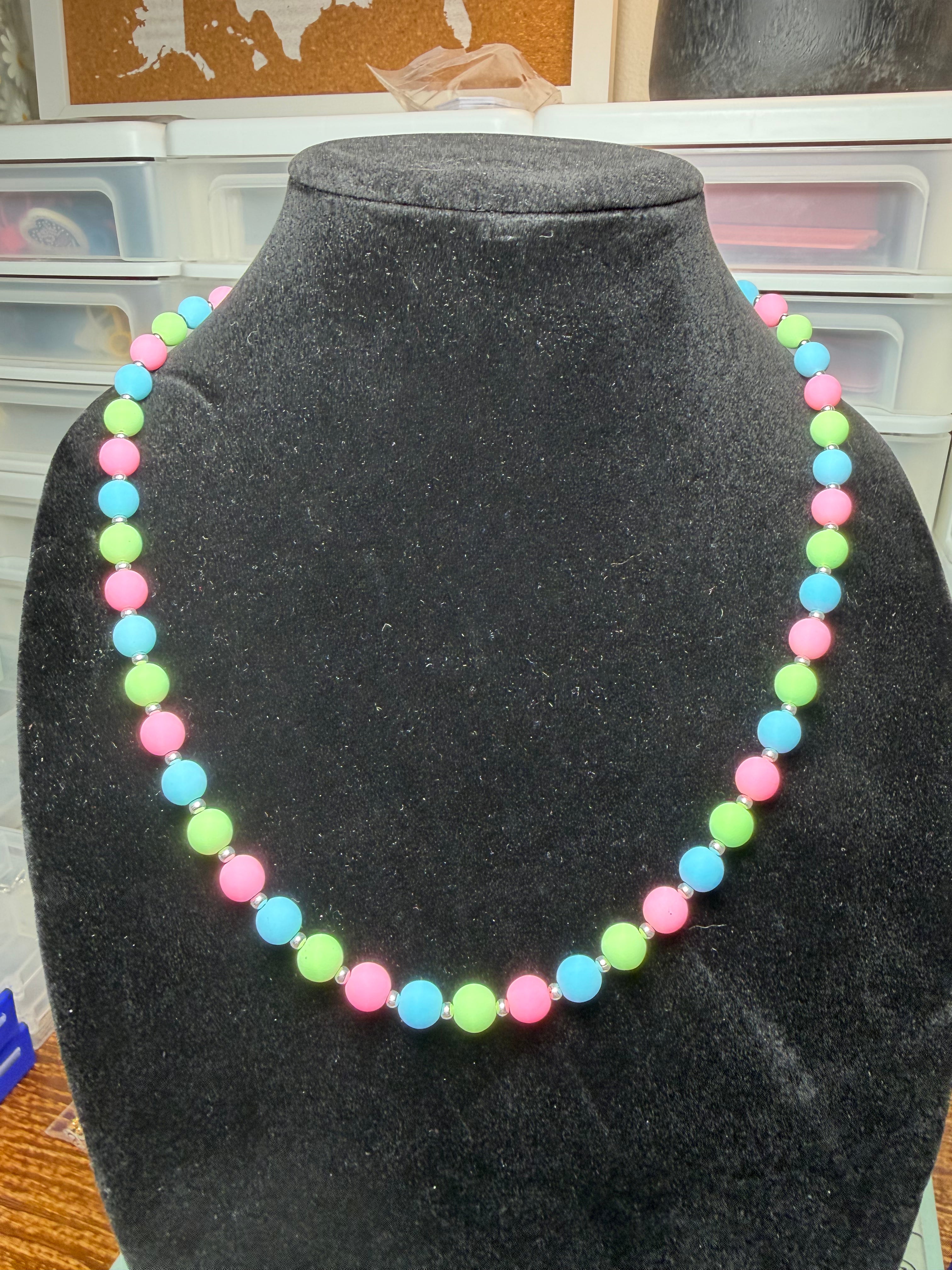 Handmade Beaded Necklace - Pastel Blue, Green, & Pink