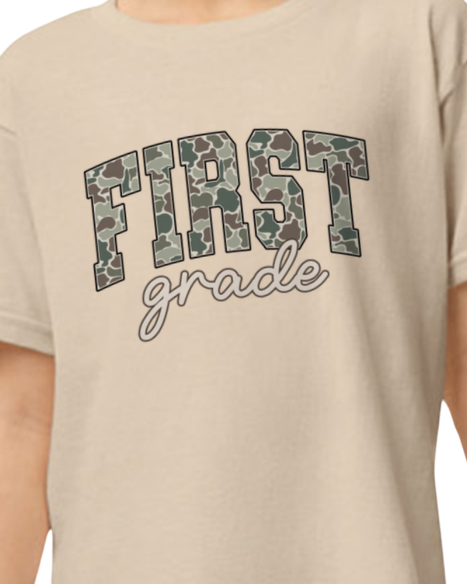 Tan Camo Back to School Grade Tee (kids)
