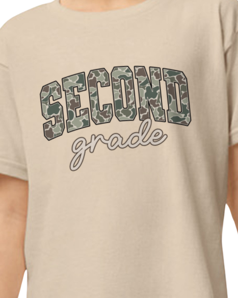 Tan Camo Back to School Grade Tee (kids)