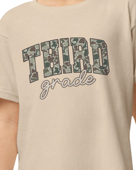Tan Camo Back to School Grade Tee (kids)