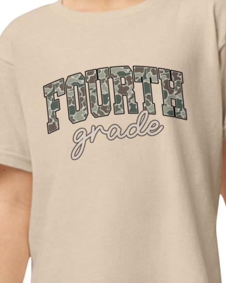 Tan Camo Back to School Grade Tee (kids)